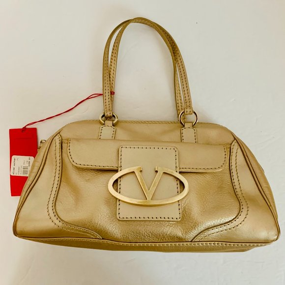 VALENTINO GARAVANI ELYSE WALKER LEATHER SHOULDER BAG GOLD MADE IN ITALY